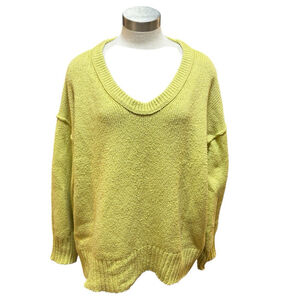 Free People Brookside Tunic Sweater Lime Green V-Neck Oversized Fit Sz. S